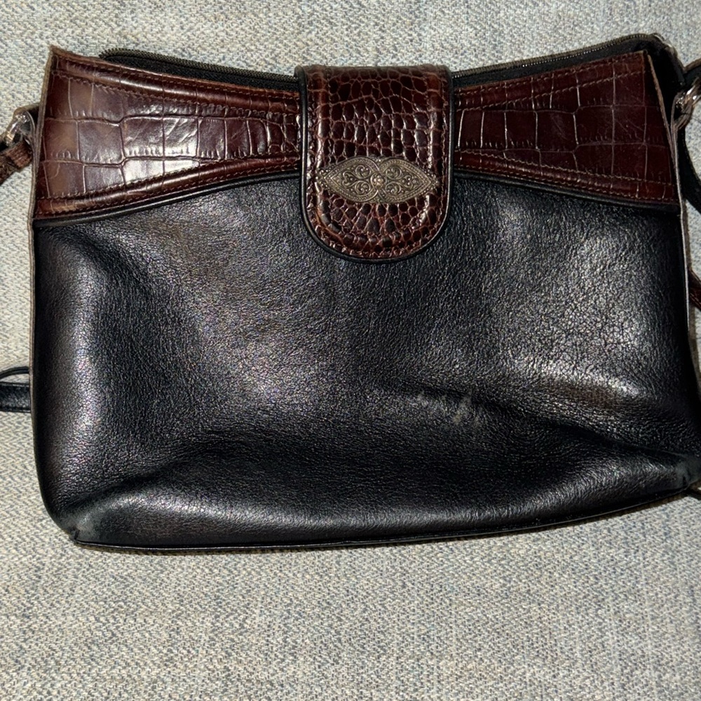 Brighton Black and Brown Croc-Embossed Shoulder Bag